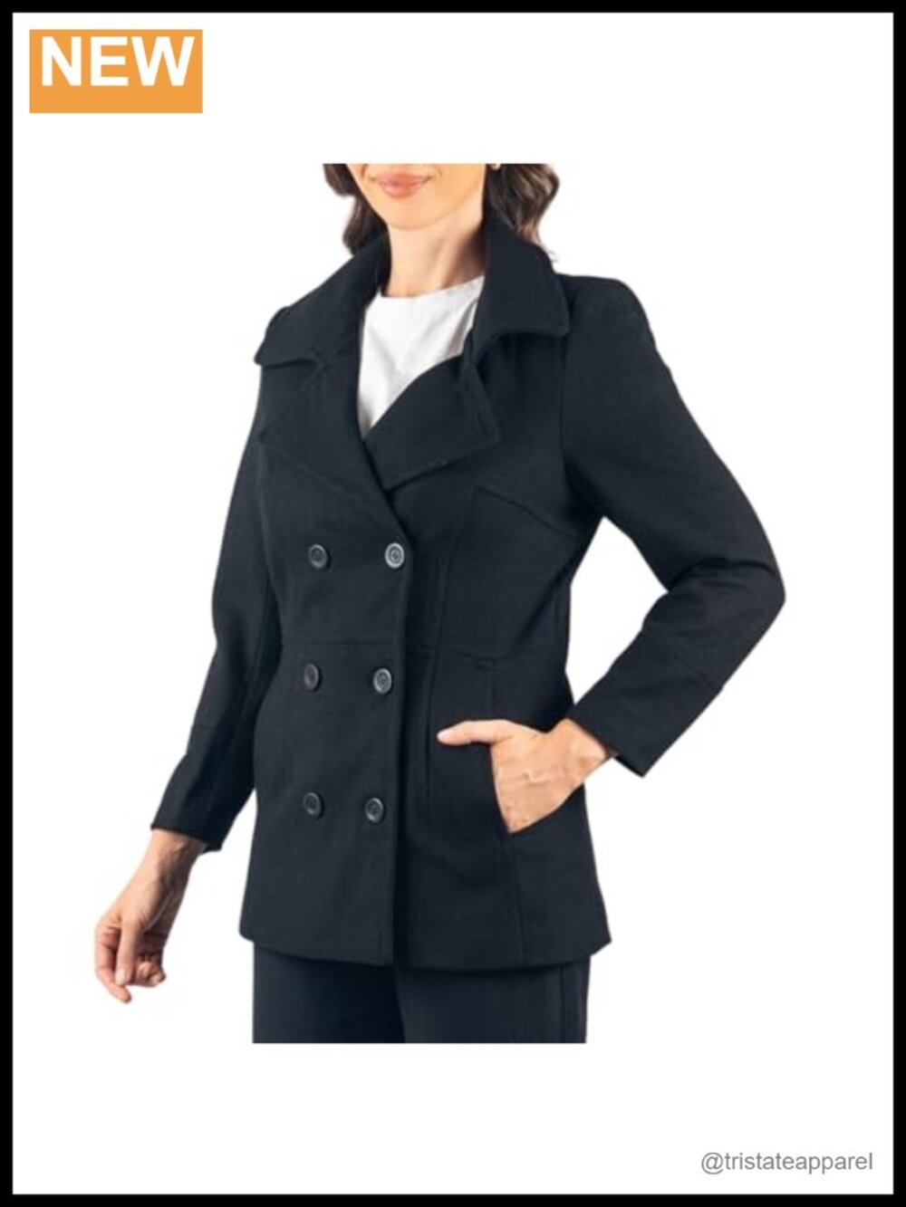 Wool Blend Peacoat Double-Breasted 3/4 Length Overcoat